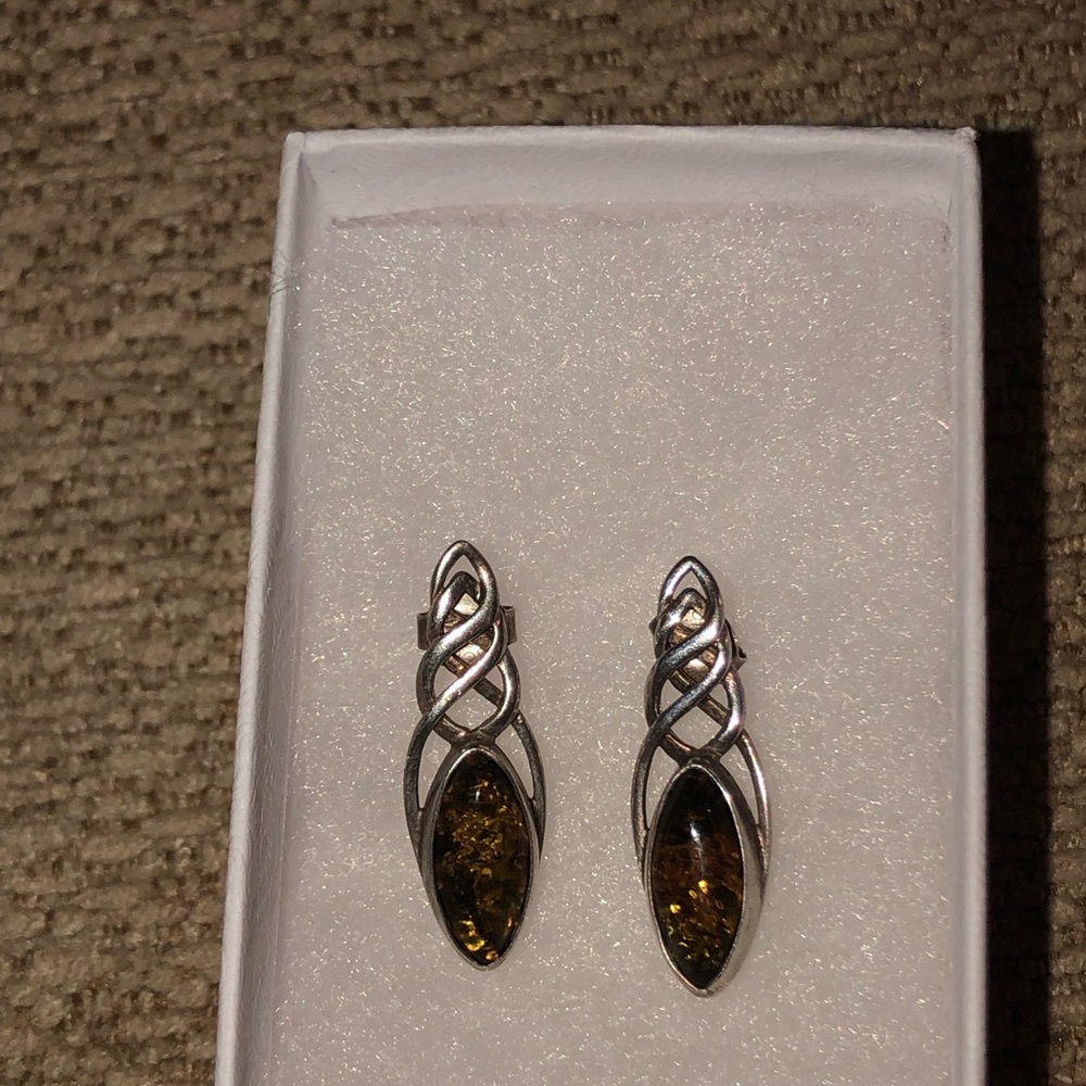 Amber and sterling silver earrings